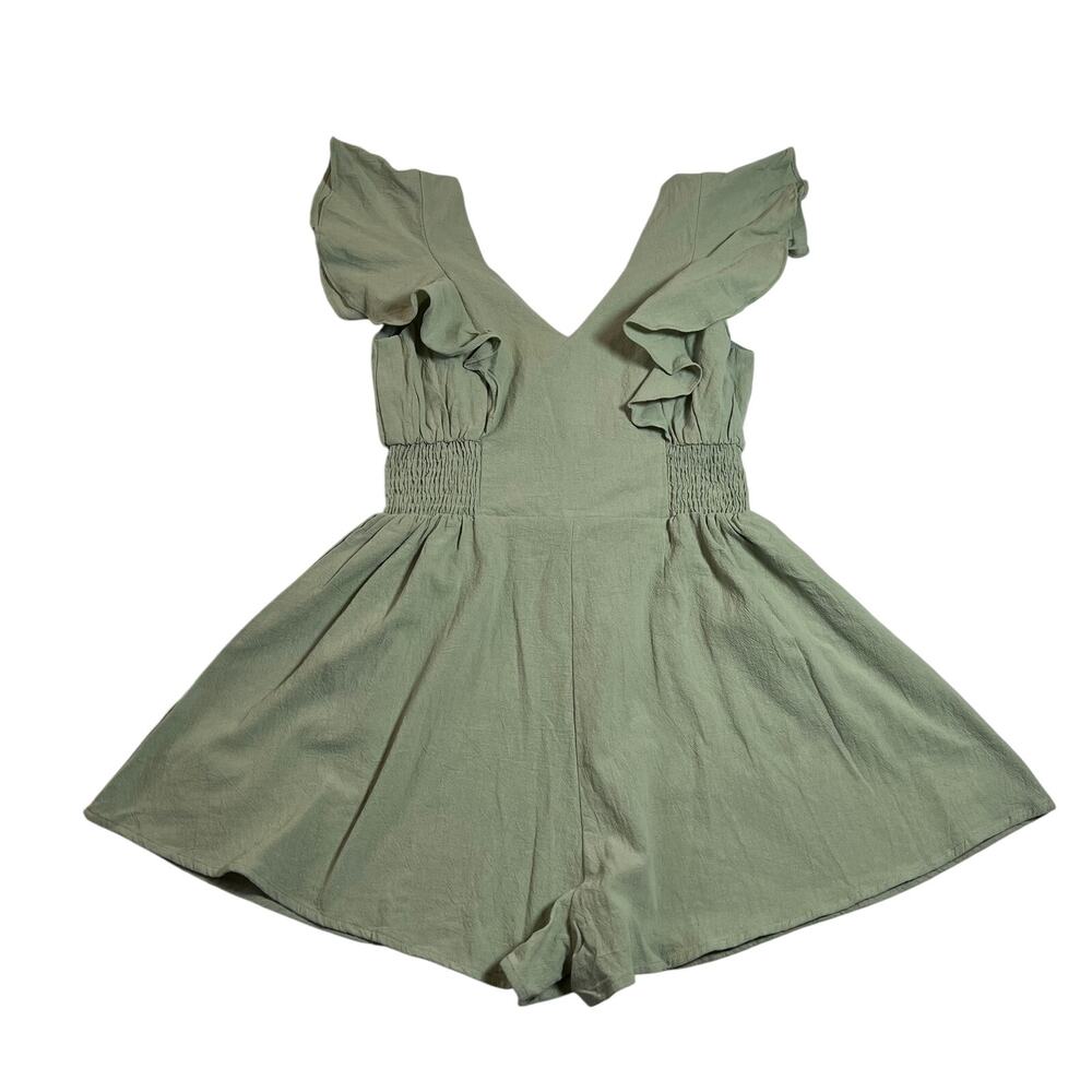 NEW Lulus Making My Heart Flutter Sage Green Ruffled Button-Front Romper Size XS - Picture 4 of 14